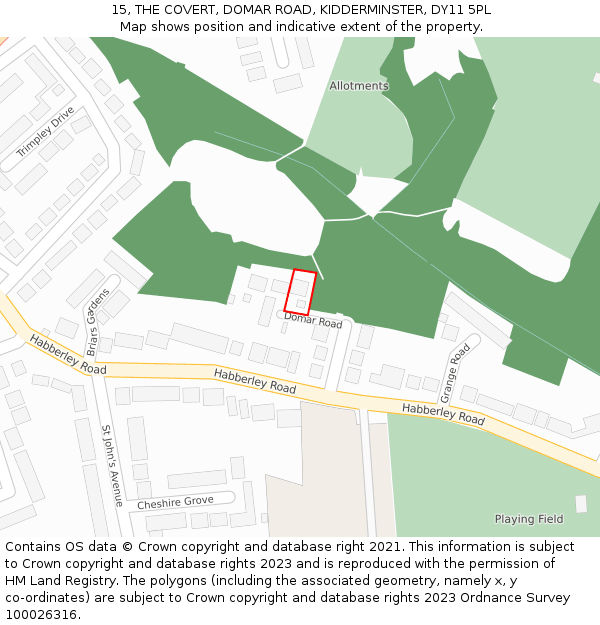 15, THE COVERT, DOMAR ROAD, KIDDERMINSTER, DY11 5PL: Location map and indicative extent of plot