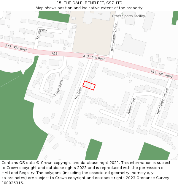 15, THE DALE, BENFLEET, SS7 1TD: Location map and indicative extent of plot