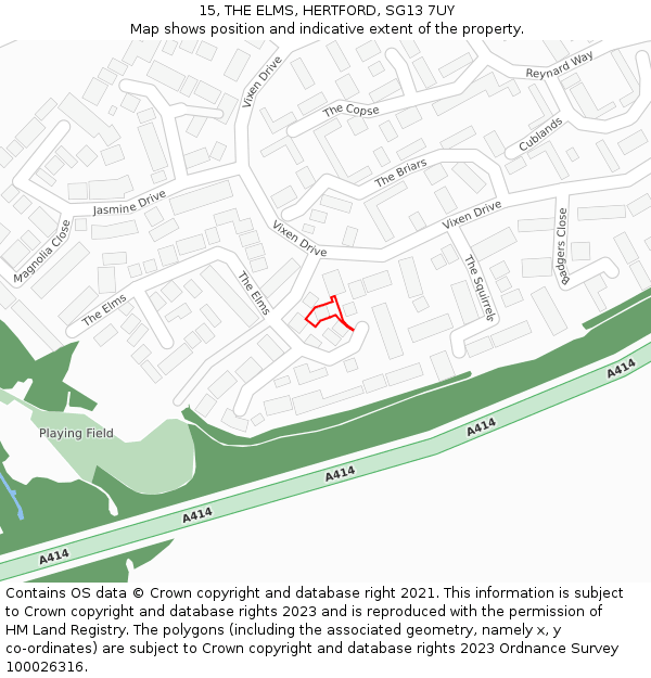 15, THE ELMS, HERTFORD, SG13 7UY: Location map and indicative extent of plot