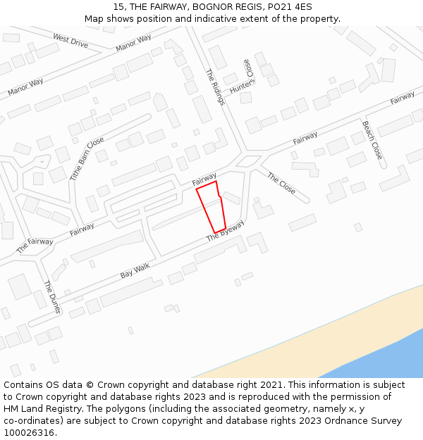 15, THE FAIRWAY, BOGNOR REGIS, PO21 4ES: Location map and indicative extent of plot