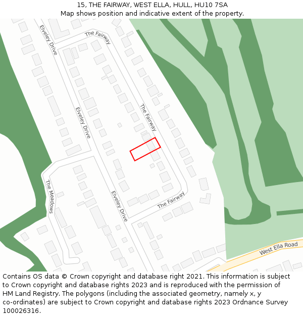 15, THE FAIRWAY, WEST ELLA, HULL, HU10 7SA: Location map and indicative extent of plot