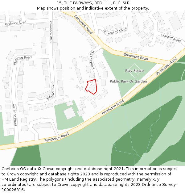 15, THE FAIRWAYS, REDHILL, RH1 6LP: Location map and indicative extent of plot