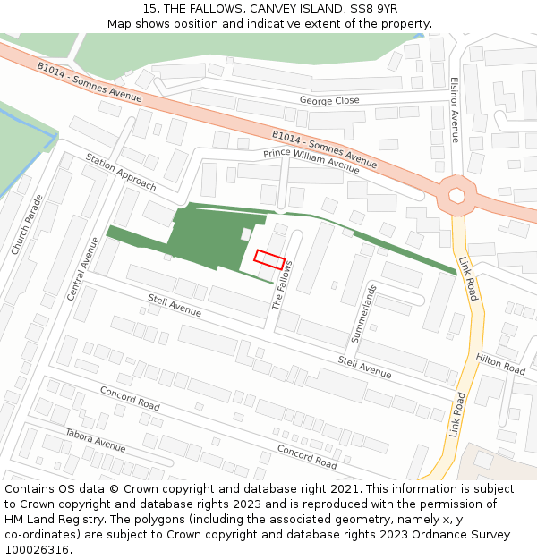 15, THE FALLOWS, CANVEY ISLAND, SS8 9YR: Location map and indicative extent of plot