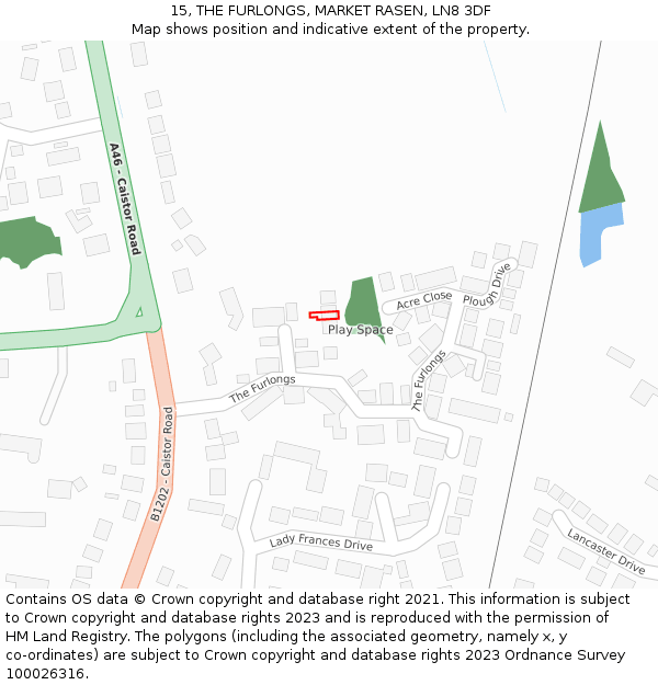 15, THE FURLONGS, MARKET RASEN, LN8 3DF: Location map and indicative extent of plot