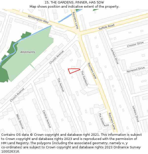 15, THE GARDENS, PINNER, HA5 5DW: Location map and indicative extent of plot