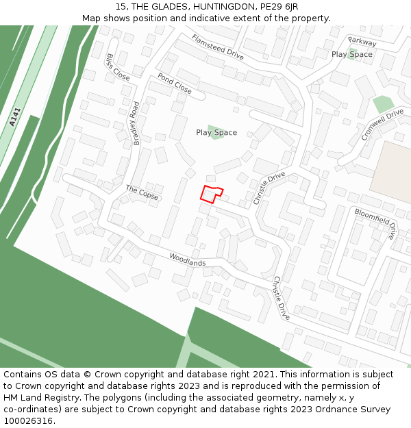 15, THE GLADES, HUNTINGDON, PE29 6JR: Location map and indicative extent of plot