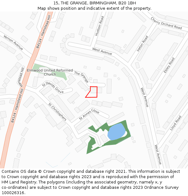15, THE GRANGE, BIRMINGHAM, B20 1BH: Location map and indicative extent of plot
