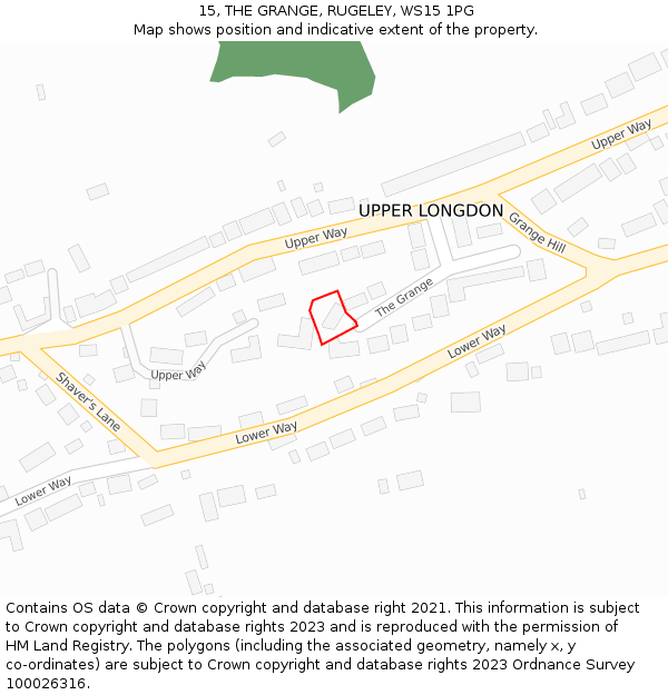 15, THE GRANGE, RUGELEY, WS15 1PG: Location map and indicative extent of plot