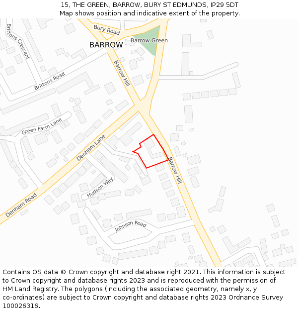 15, THE GREEN, BARROW, BURY ST EDMUNDS, IP29 5DT: Location map and indicative extent of plot