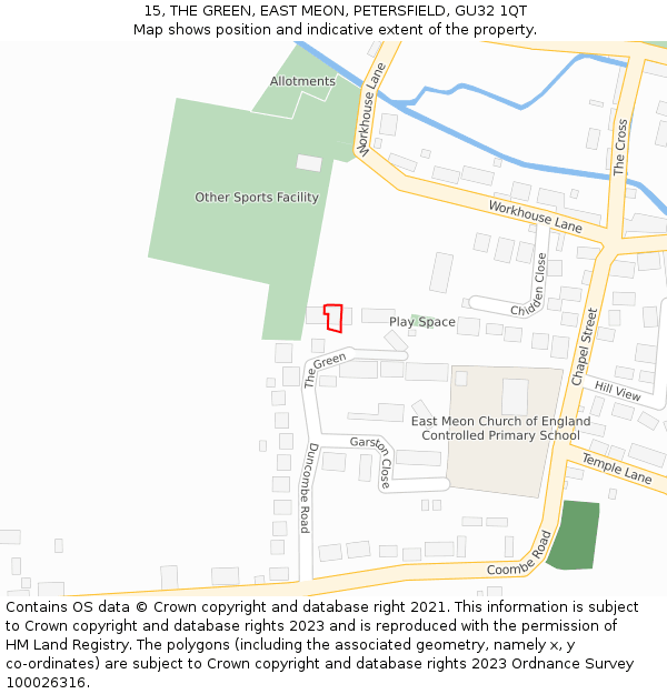 15, THE GREEN, EAST MEON, PETERSFIELD, GU32 1QT: Location map and indicative extent of plot