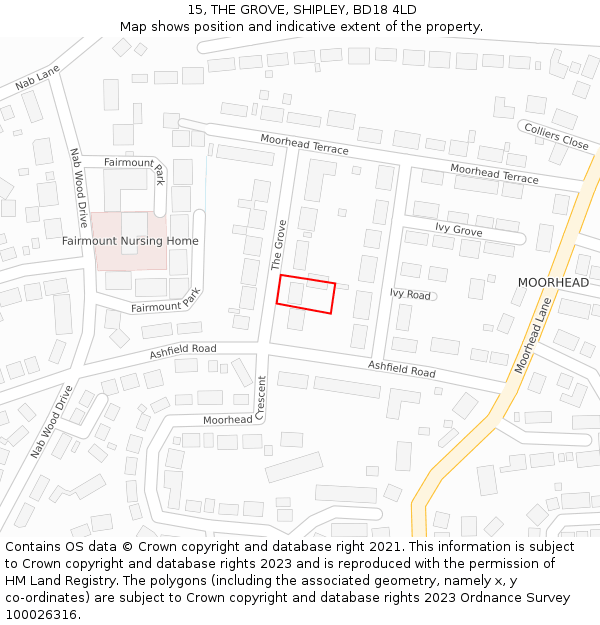 15, THE GROVE, SHIPLEY, BD18 4LD: Location map and indicative extent of plot