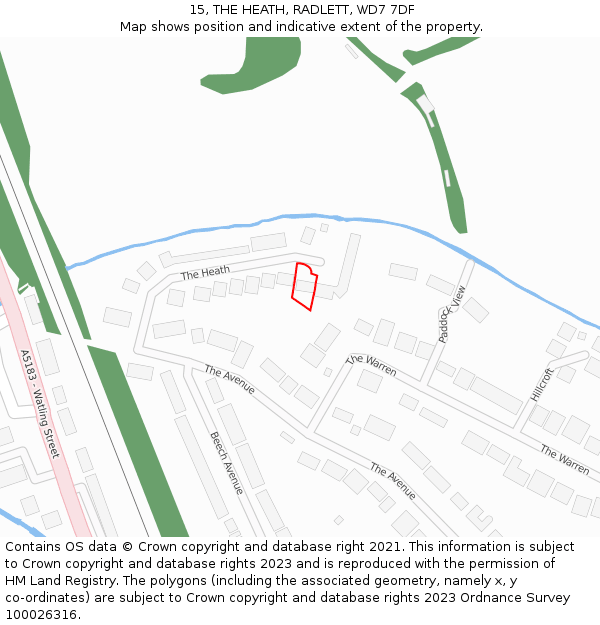 15, THE HEATH, RADLETT, WD7 7DF: Location map and indicative extent of plot