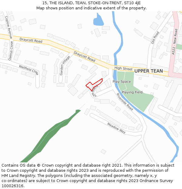 15, THE ISLAND, TEAN, STOKE-ON-TRENT, ST10 4JE: Location map and indicative extent of plot