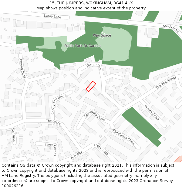 15, THE JUNIPERS, WOKINGHAM, RG41 4UX: Location map and indicative extent of plot