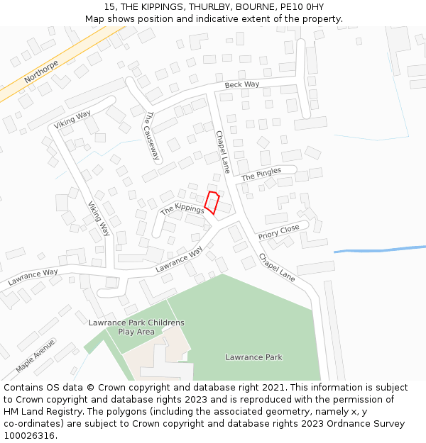 15, THE KIPPINGS, THURLBY, BOURNE, PE10 0HY: Location map and indicative extent of plot