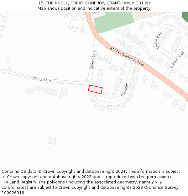 15, THE KNOLL, GREAT GONERBY, GRANTHAM, NG31 8JY: Location map and indicative extent of plot