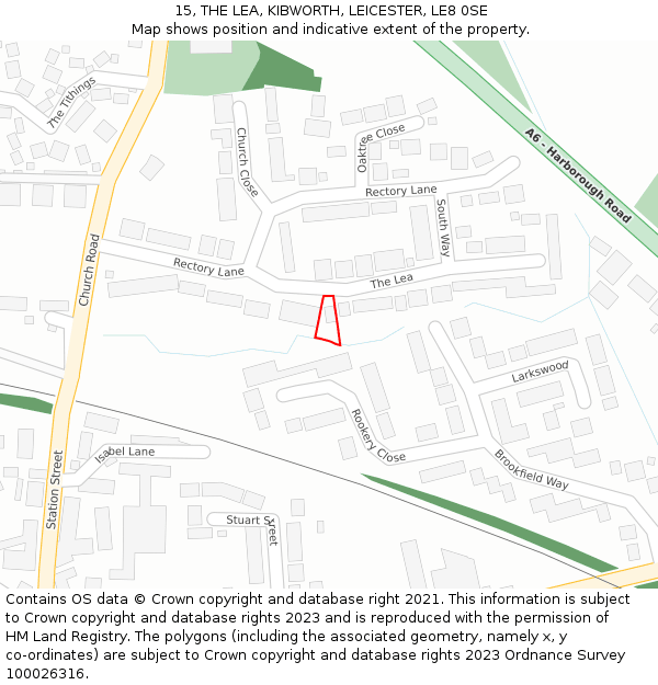 15, THE LEA, KIBWORTH, LEICESTER, LE8 0SE: Location map and indicative extent of plot