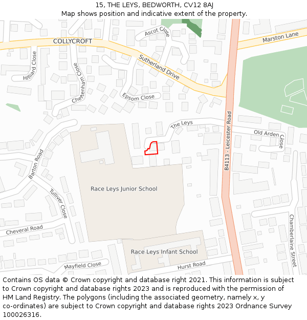 15, THE LEYS, BEDWORTH, CV12 8AJ: Location map and indicative extent of plot