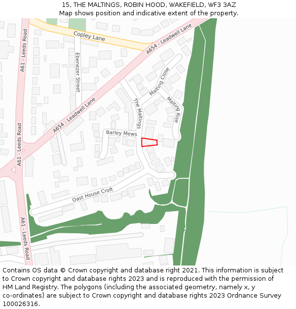 15, THE MALTINGS, ROBIN HOOD, WAKEFIELD, WF3 3AZ: Location map and indicative extent of plot