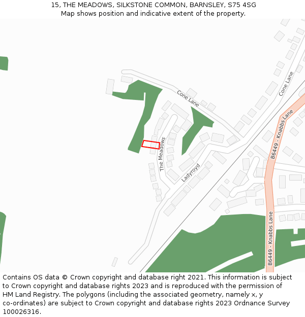 15, THE MEADOWS, SILKSTONE COMMON, BARNSLEY, S75 4SG: Location map and indicative extent of plot