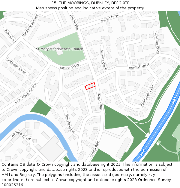 15, THE MOORINGS, BURNLEY, BB12 0TP: Location map and indicative extent of plot