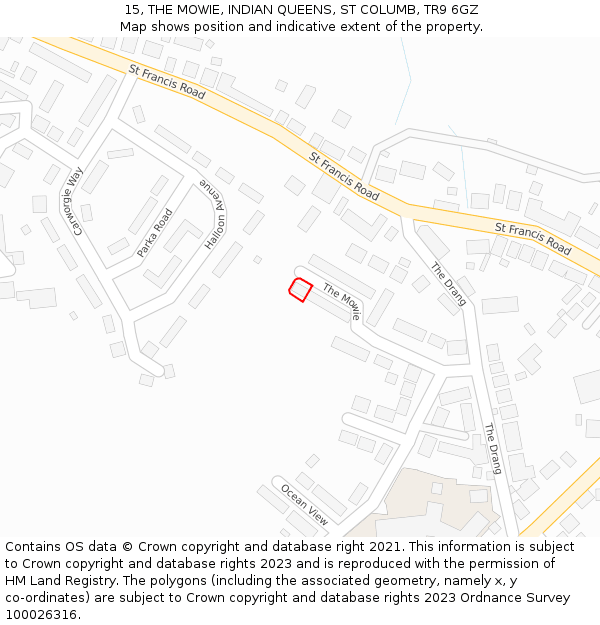 15, THE MOWIE, INDIAN QUEENS, ST COLUMB, TR9 6GZ: Location map and indicative extent of plot