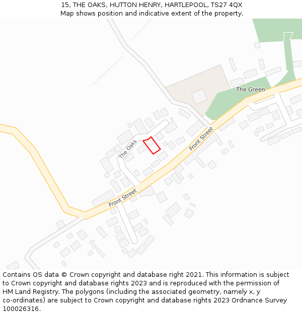 15, THE OAKS, HUTTON HENRY, HARTLEPOOL, TS27 4QX: Location map and indicative extent of plot