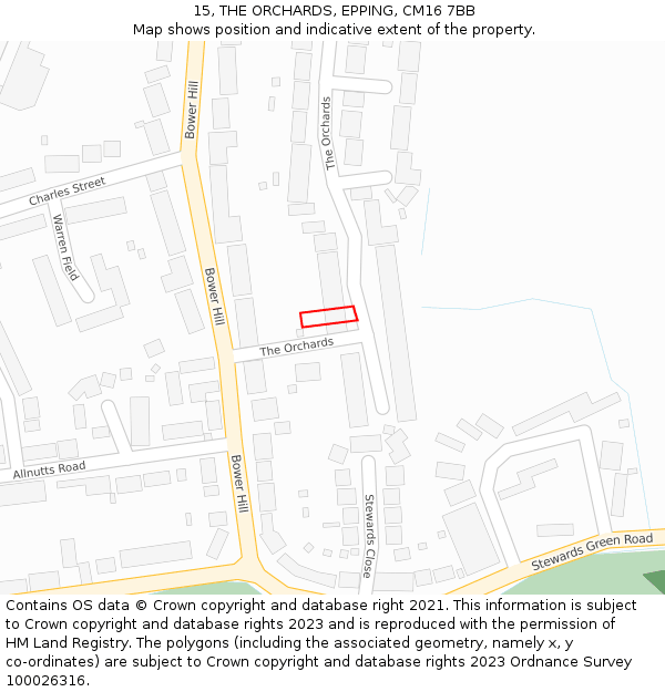 15, THE ORCHARDS, EPPING, CM16 7BB: Location map and indicative extent of plot