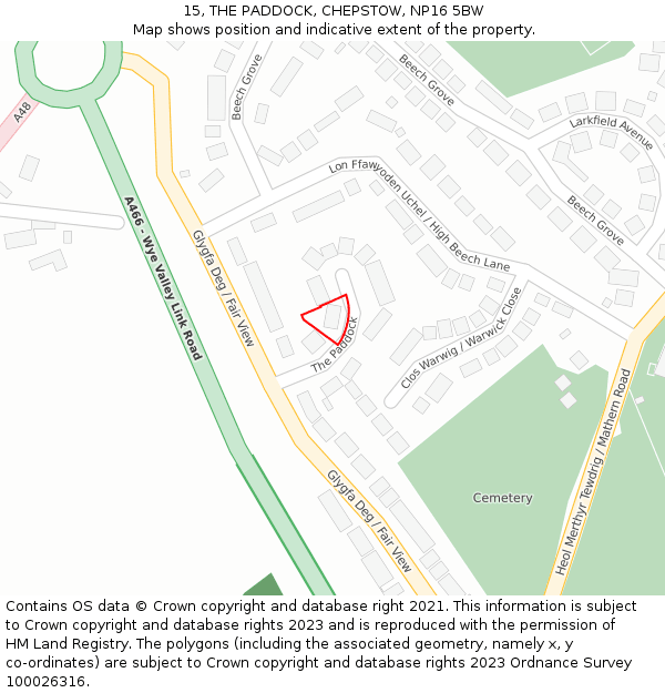 15, THE PADDOCK, CHEPSTOW, NP16 5BW: Location map and indicative extent of plot