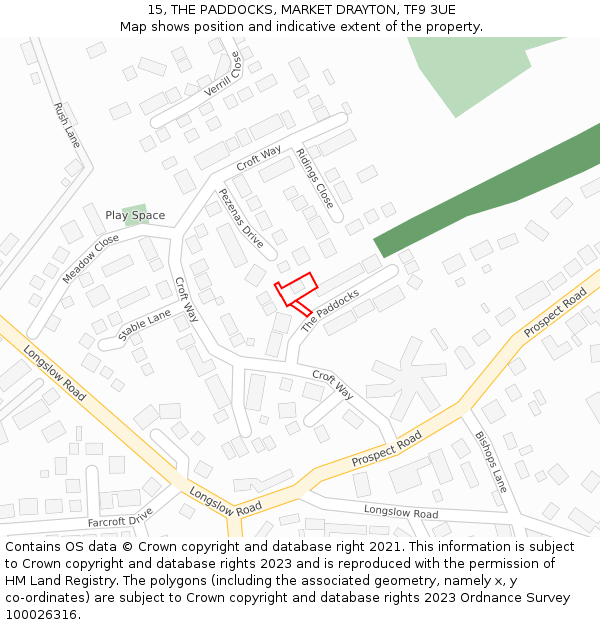 15, THE PADDOCKS, MARKET DRAYTON, TF9 3UE: Location map and indicative extent of plot