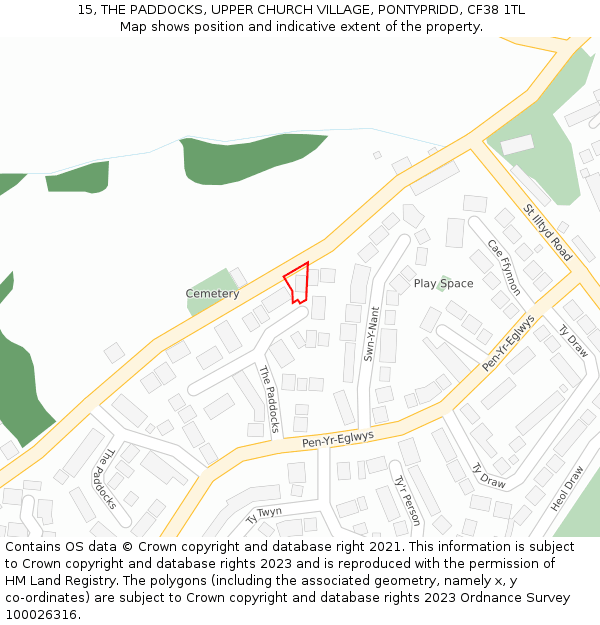 15, THE PADDOCKS, UPPER CHURCH VILLAGE, PONTYPRIDD, CF38 1TL: Location map and indicative extent of plot