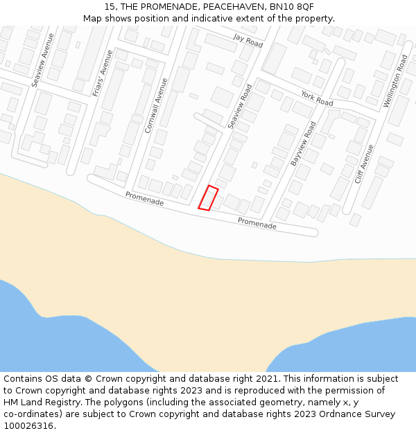 15, THE PROMENADE, PEACEHAVEN, BN10 8QF: Location map and indicative extent of plot