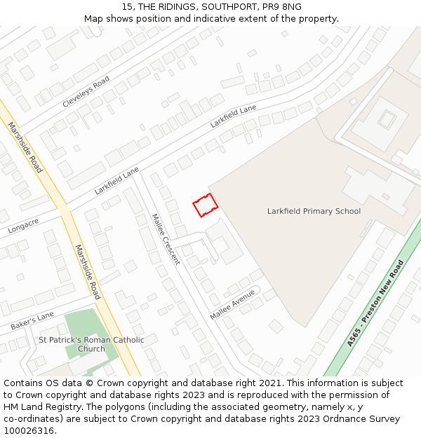 15, THE RIDINGS, SOUTHPORT, PR9 8NG: Location map and indicative extent of plot