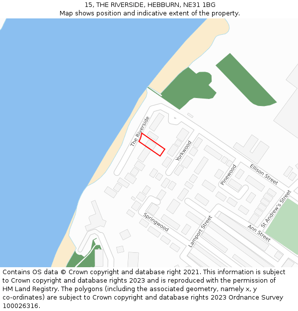 15, THE RIVERSIDE, HEBBURN, NE31 1BG: Location map and indicative extent of plot