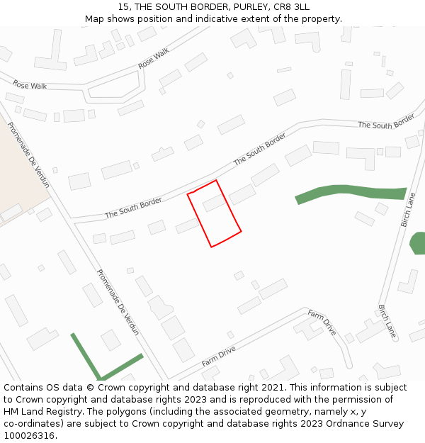 15, THE SOUTH BORDER, PURLEY, CR8 3LL: Location map and indicative extent of plot