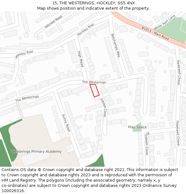 15, THE WESTERINGS, HOCKLEY, SS5 4NX: Location map and indicative extent of plot