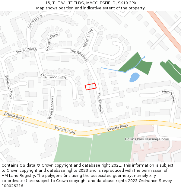 15, THE WHITFIELDS, MACCLESFIELD, SK10 3PX: Location map and indicative extent of plot