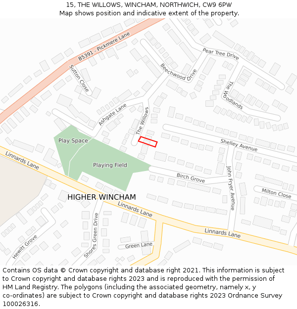 15, THE WILLOWS, WINCHAM, NORTHWICH, CW9 6PW: Location map and indicative extent of plot