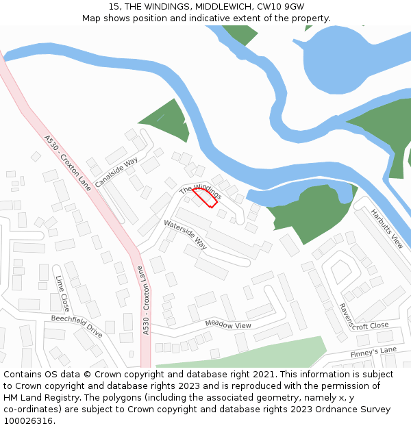 15, THE WINDINGS, MIDDLEWICH, CW10 9GW: Location map and indicative extent of plot