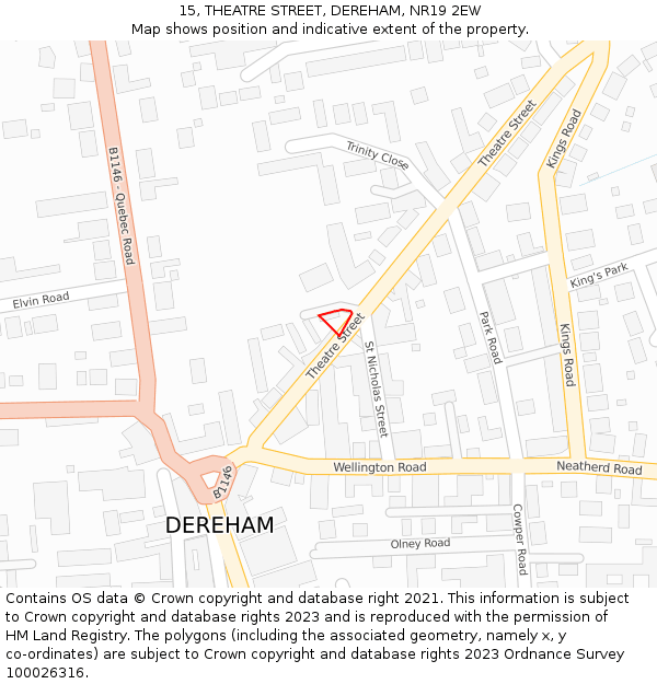 15, THEATRE STREET, DEREHAM, NR19 2EW: Location map and indicative extent of plot