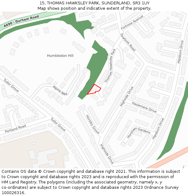 15, THOMAS HAWKSLEY PARK, SUNDERLAND, SR3 1UY: Location map and indicative extent of plot