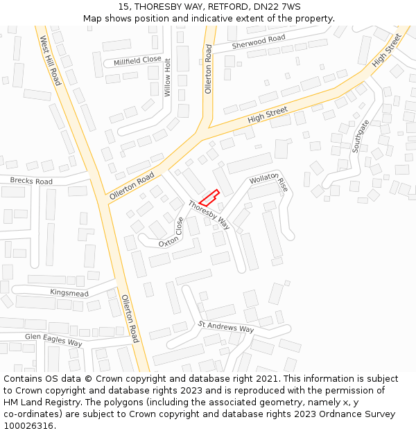 15, THORESBY WAY, RETFORD, DN22 7WS: Location map and indicative extent of plot