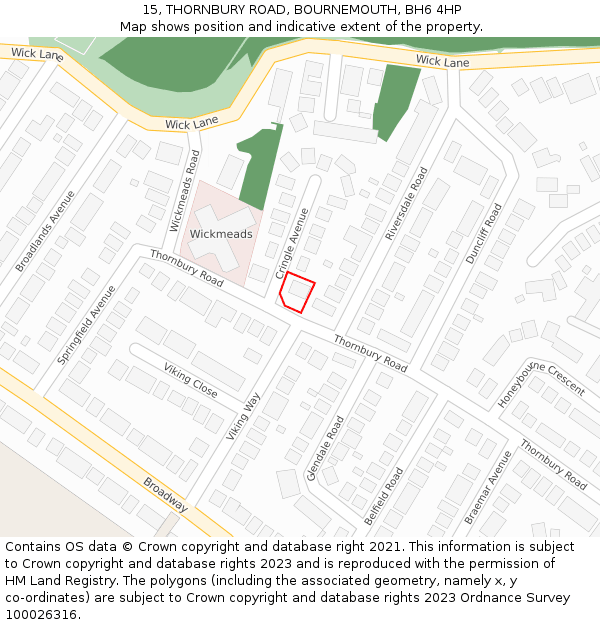 15, THORNBURY ROAD, BOURNEMOUTH, BH6 4HP: Location map and indicative extent of plot