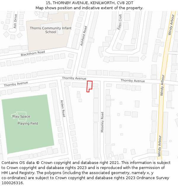 15, THORNBY AVENUE, KENILWORTH, CV8 2DT: Location map and indicative extent of plot