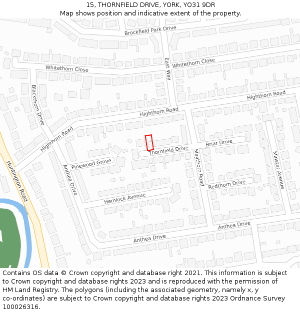 15, THORNFIELD DRIVE, YORK, YO31 9DR: Location map and indicative extent of plot