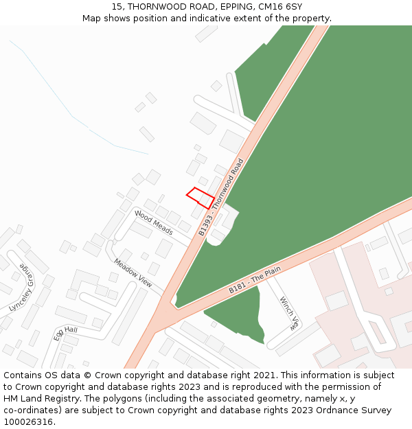 15, THORNWOOD ROAD, EPPING, CM16 6SY: Location map and indicative extent of plot