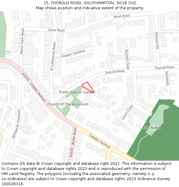 15, THOROLD ROAD, SOUTHAMPTON, SO18 1HZ: Location map and indicative extent of plot