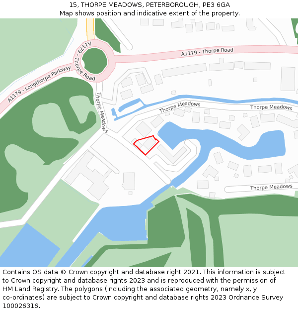 15, THORPE MEADOWS, PETERBOROUGH, PE3 6GA: Location map and indicative extent of plot