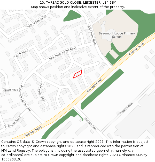 15, THREADGOLD CLOSE, LEICESTER, LE4 1BY: Location map and indicative extent of plot