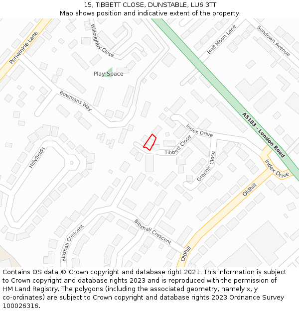 15, TIBBETT CLOSE, DUNSTABLE, LU6 3TT: Location map and indicative extent of plot